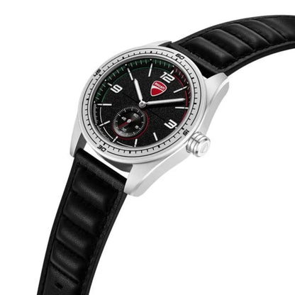 Watch with black strap and black face on a white background