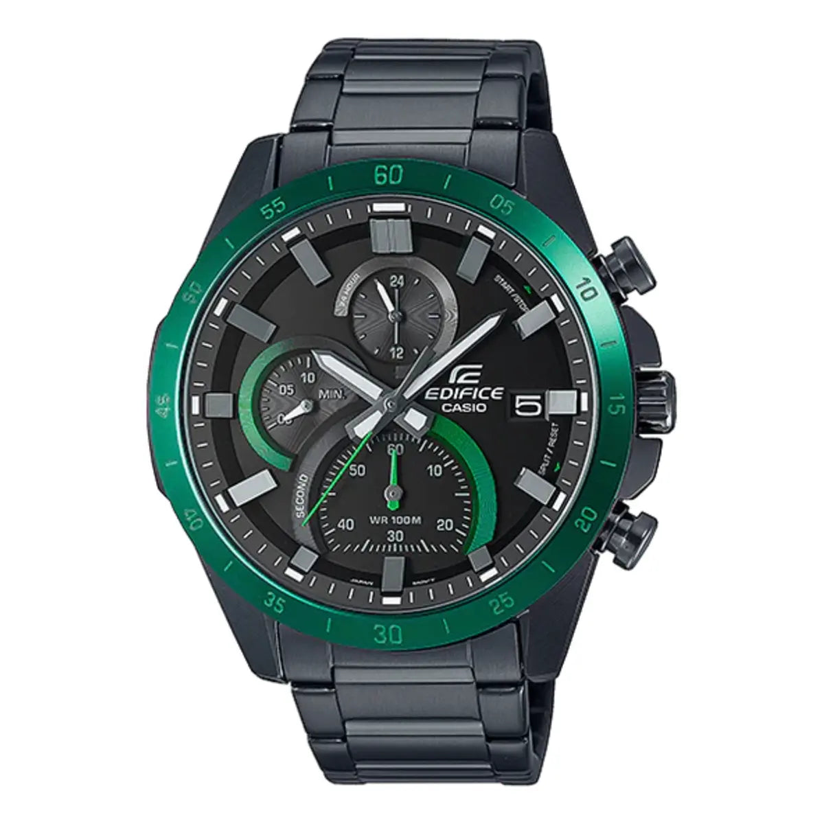 Casio Edifice watch with green and black design on a white background