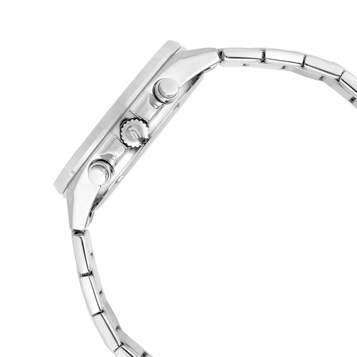 Close-up of a silver bracelet on a white background
