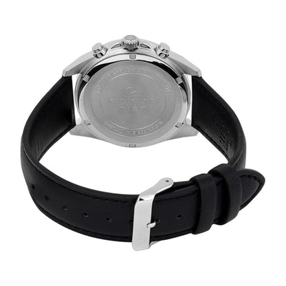 Watch with black strap and silver case on a white background