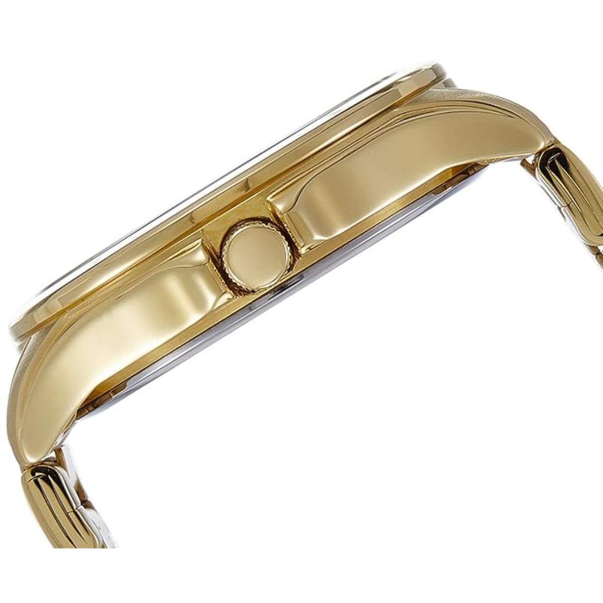 Gold watch with a white background