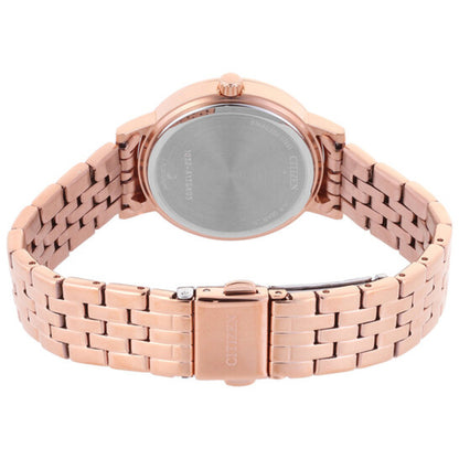 Rose gold watch with metal bracelet on a white background