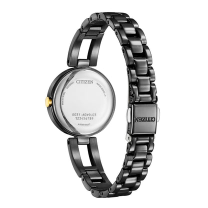 Citizen watch with black metal bracelet on a white background
