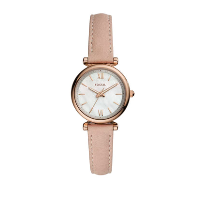 Fossil Carlie Quartz White Mother Of Pearl Dial Analog Leather Strap Women Watch ES4699