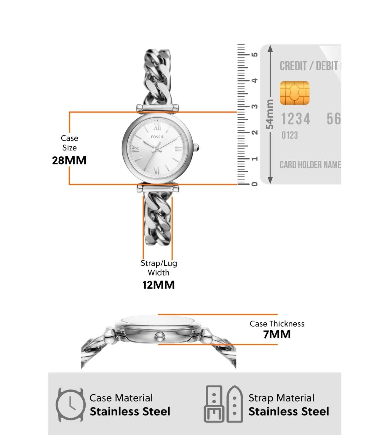 ES5331 FOSSIL | 28mm Silver Dial Carlie Analog Watch (Women)