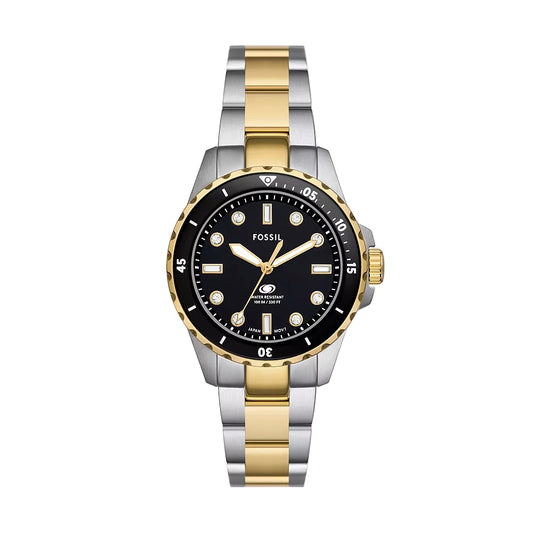 Fossil Blue Dive Quartz Black Dial Analog Stainless Steel Women Watch ES5349