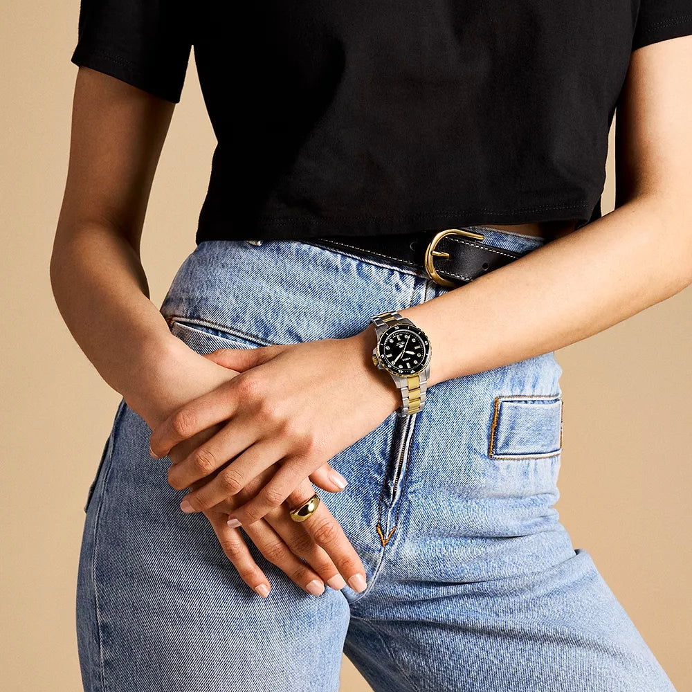 Fossil Blue Dive Quartz Black Dial Analog Stainless Steel Women Watch ES5349