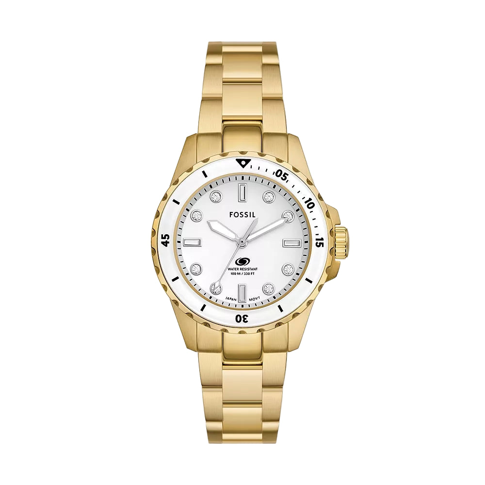 Fossil Blue Dive Quartz White Dial Analog Stainless Steel Women Watch ES5350