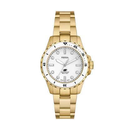 Fossil Blue Dive Quartz White Dial Analog Stainless Steel Women Watch ES5350