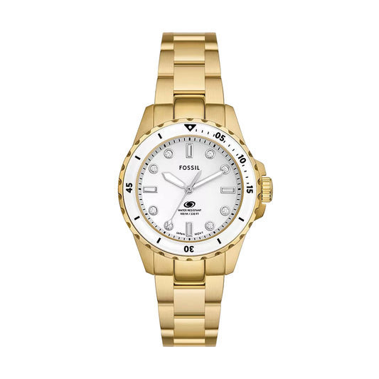 Fossil Blue Dive Quartz White Dial Analog Stainless Steel Women Watch ES5350