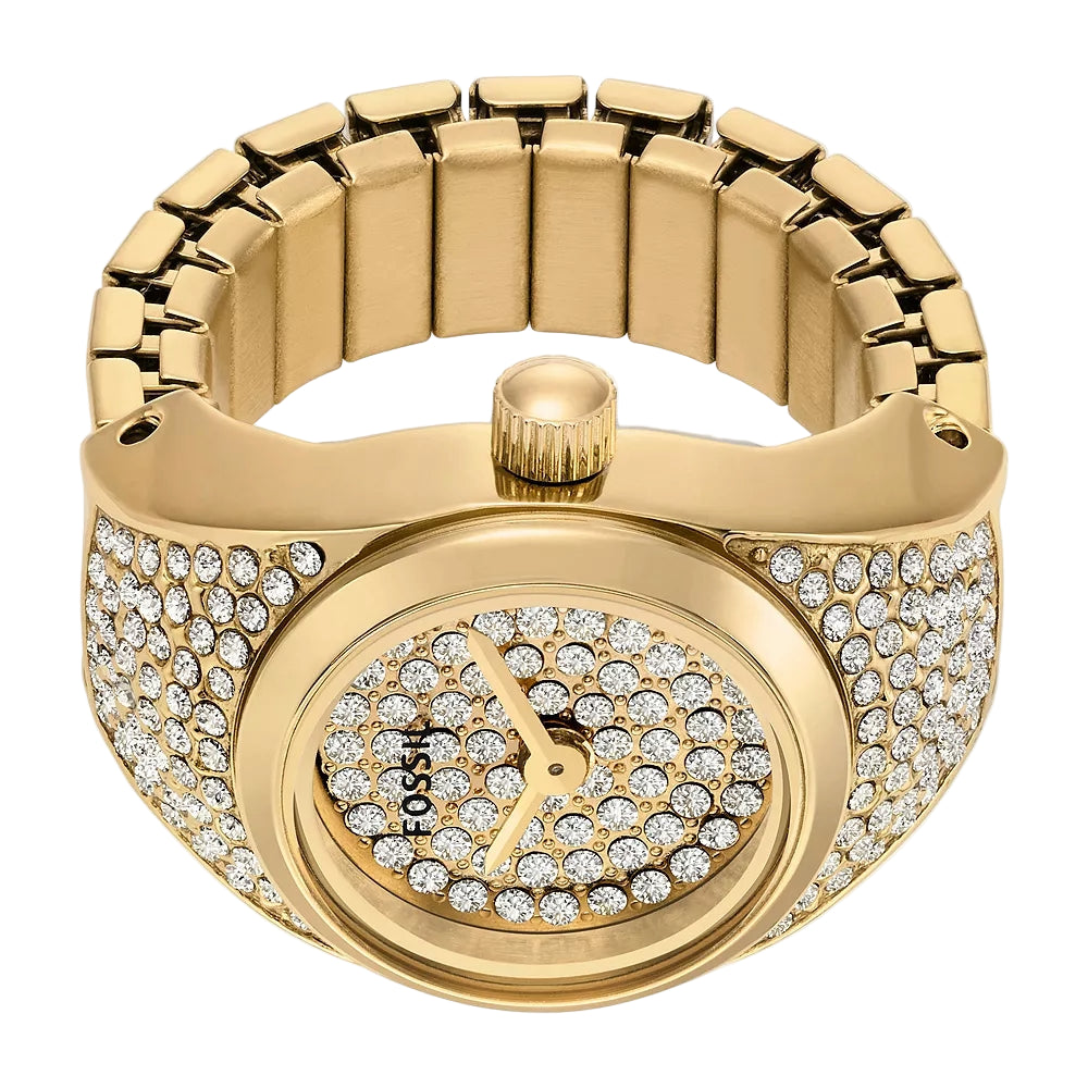 Fossil Quartz Gold Dial Analog Stainless Steel Women Ring Watch ES5392