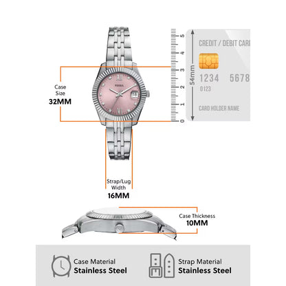 Fossil Scarlette Quartz Three-Hand With Date Stainless Steel Women Watch ES5403