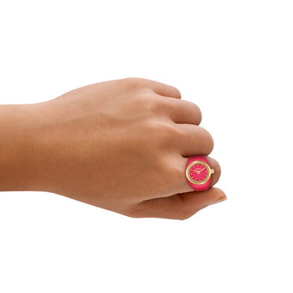 Fossil Quartz Two-Hand Pink Dial Stainless Steel Women Ring Watch ES5414