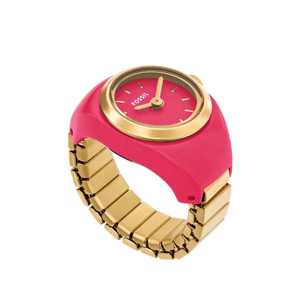 Fossil Quartz Two-Hand Pink Dial Stainless Steel Women Ring Watch ES5414