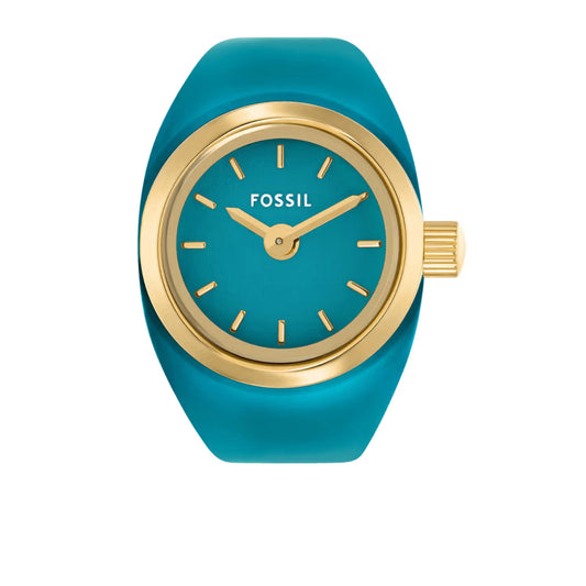 Fossil Quartz Two-Hand Blue Dial Stainless Steel Women Ring Watch ES5415