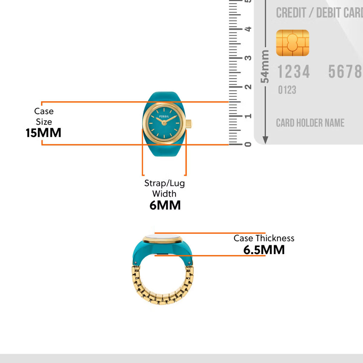 Fossil Quartz Two-Hand Blue Dial Stainless Steel Women Ring Watch ES5415