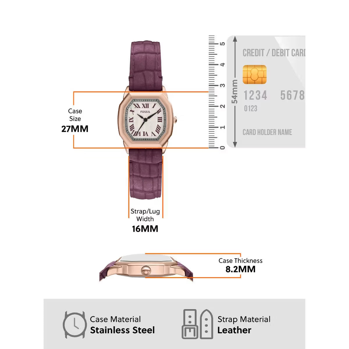 Fossil Harlow Quartz Cream Dial Analog Leather Strap Watch For Women ES5428