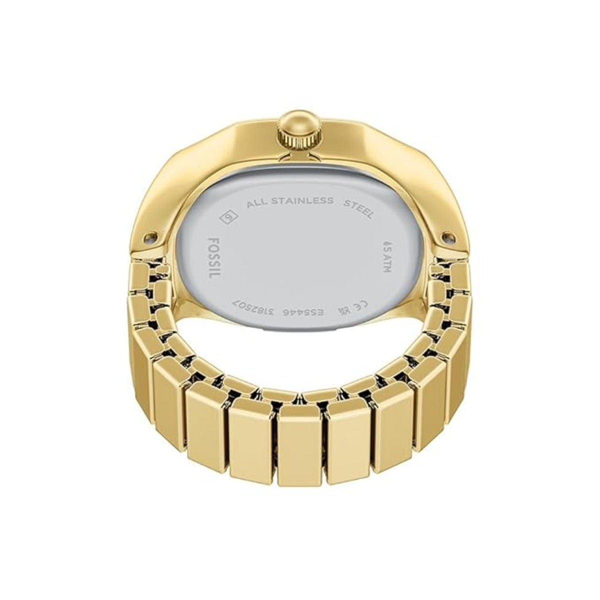 Gold watch with a white face on a white background