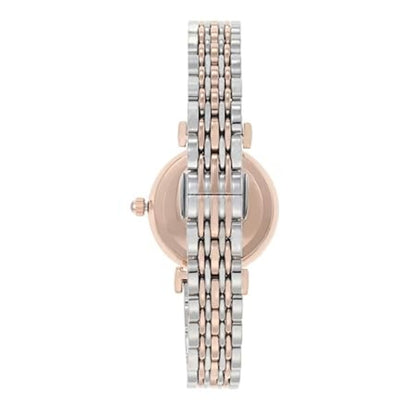 Two-tone watch with silver and rose gold band on a white background