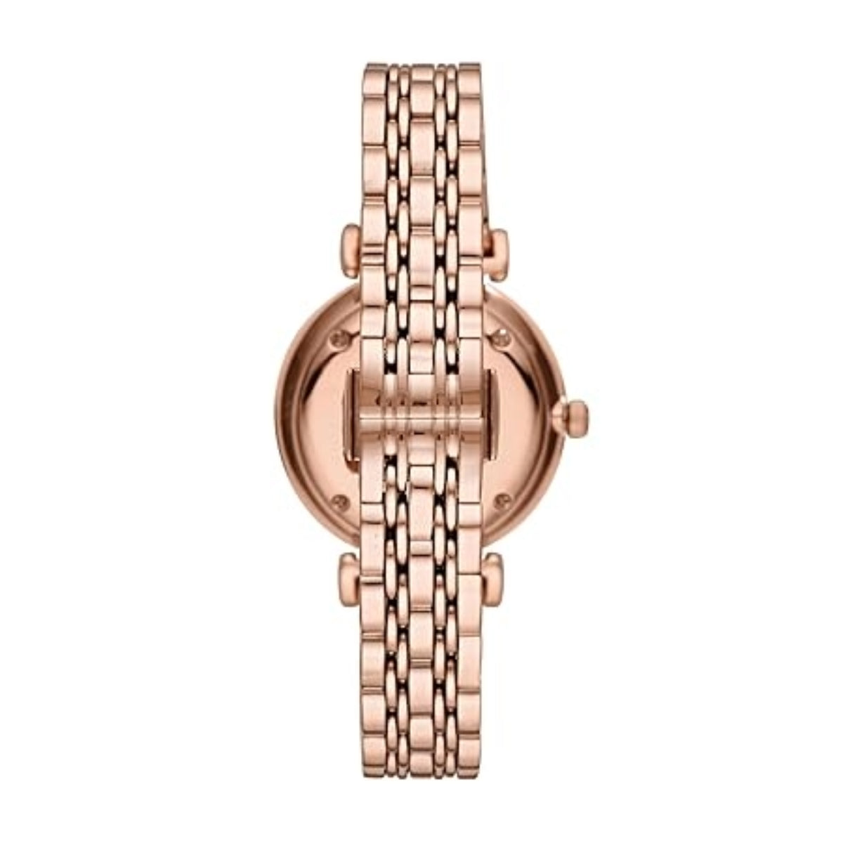 Rose gold watch with a metal bracelet on a white background