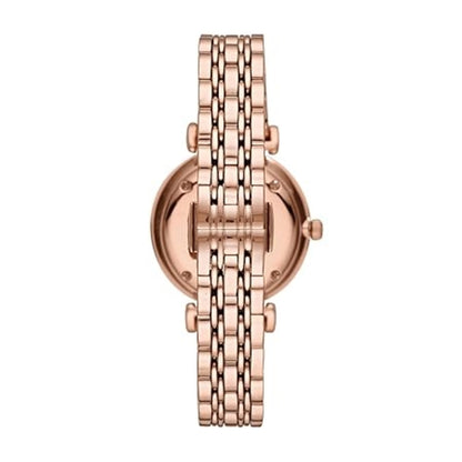 Rose gold watch with a metal bracelet on a white background