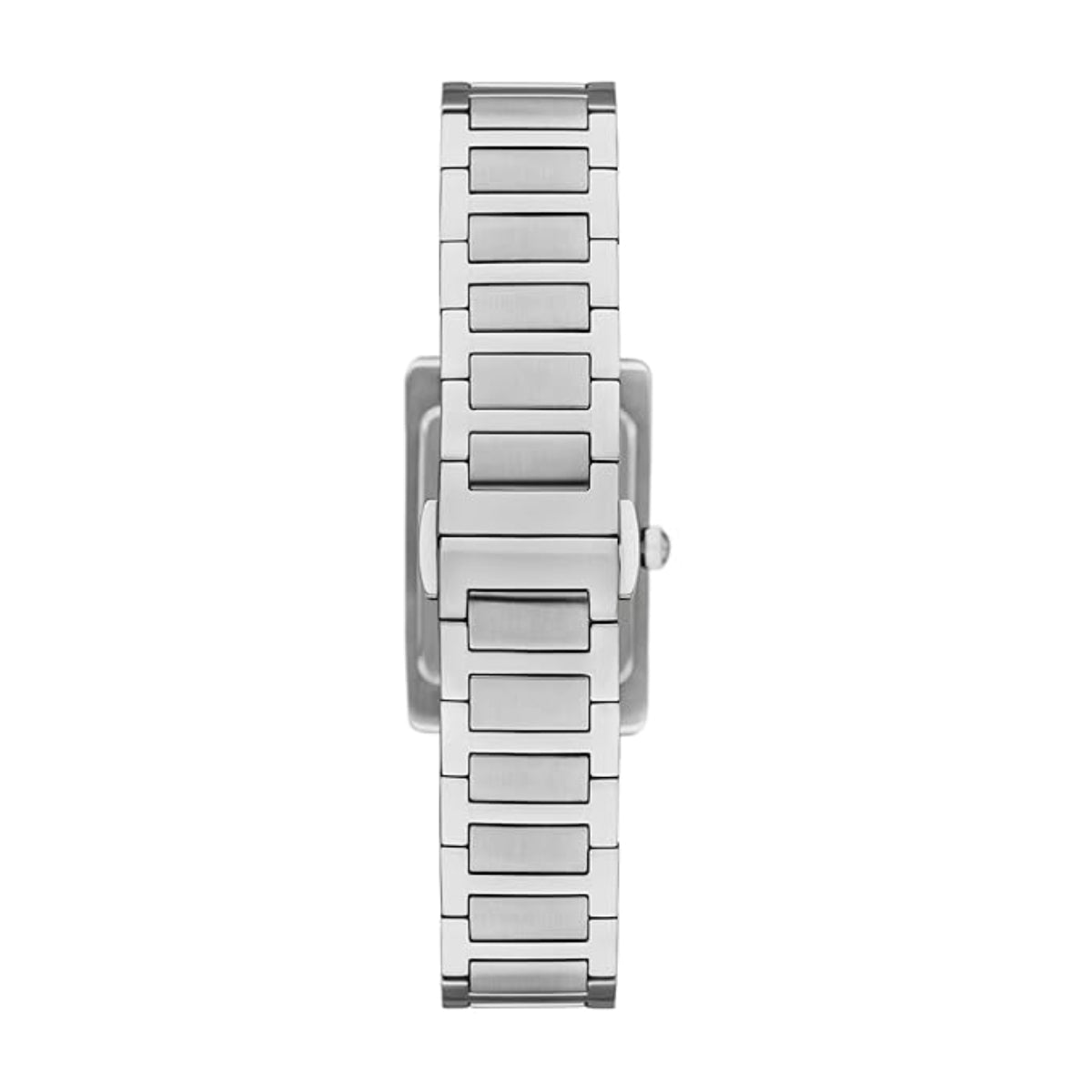 Silver watch band on a white background