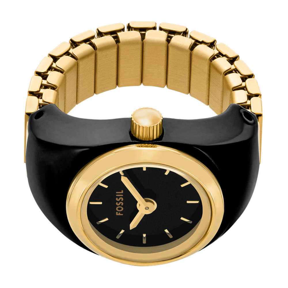 Fossil Quartz Black Dial Analog Stainless Steel Women Ring Watch ES5413