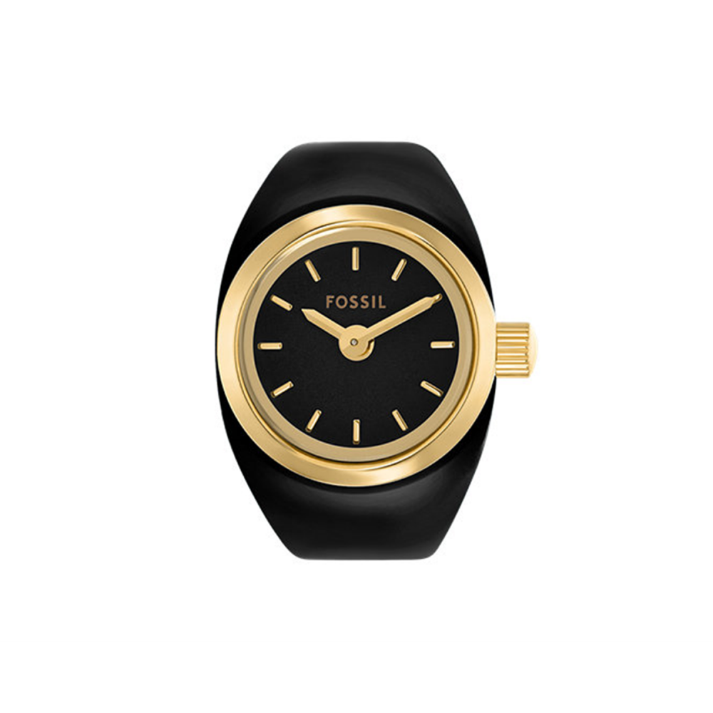 Fossil Quartz Black Dial Analog Stainless Steel Women Ring Watch ES5413
