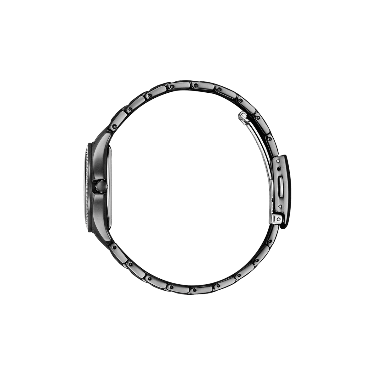 Round metallic object with a detailed texture on a white background