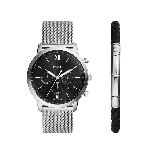 Fossil Neutra Quartz Black Dial Analog Chronograph Watch For Men FS6020SET