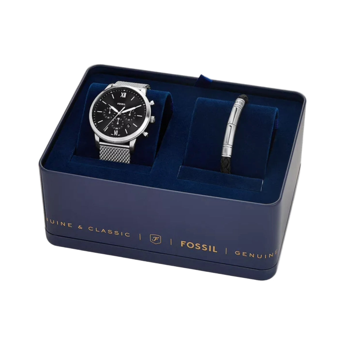 Fossil Neutra Quartz Black Dial Analog Chronograph Watch For Men FS6020SET
