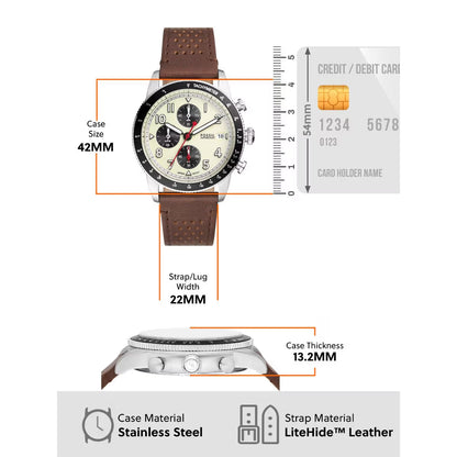 Fossil Sport Tourer Quartz Cream Dial Chronograph Leather Strap Men Watch FS6042