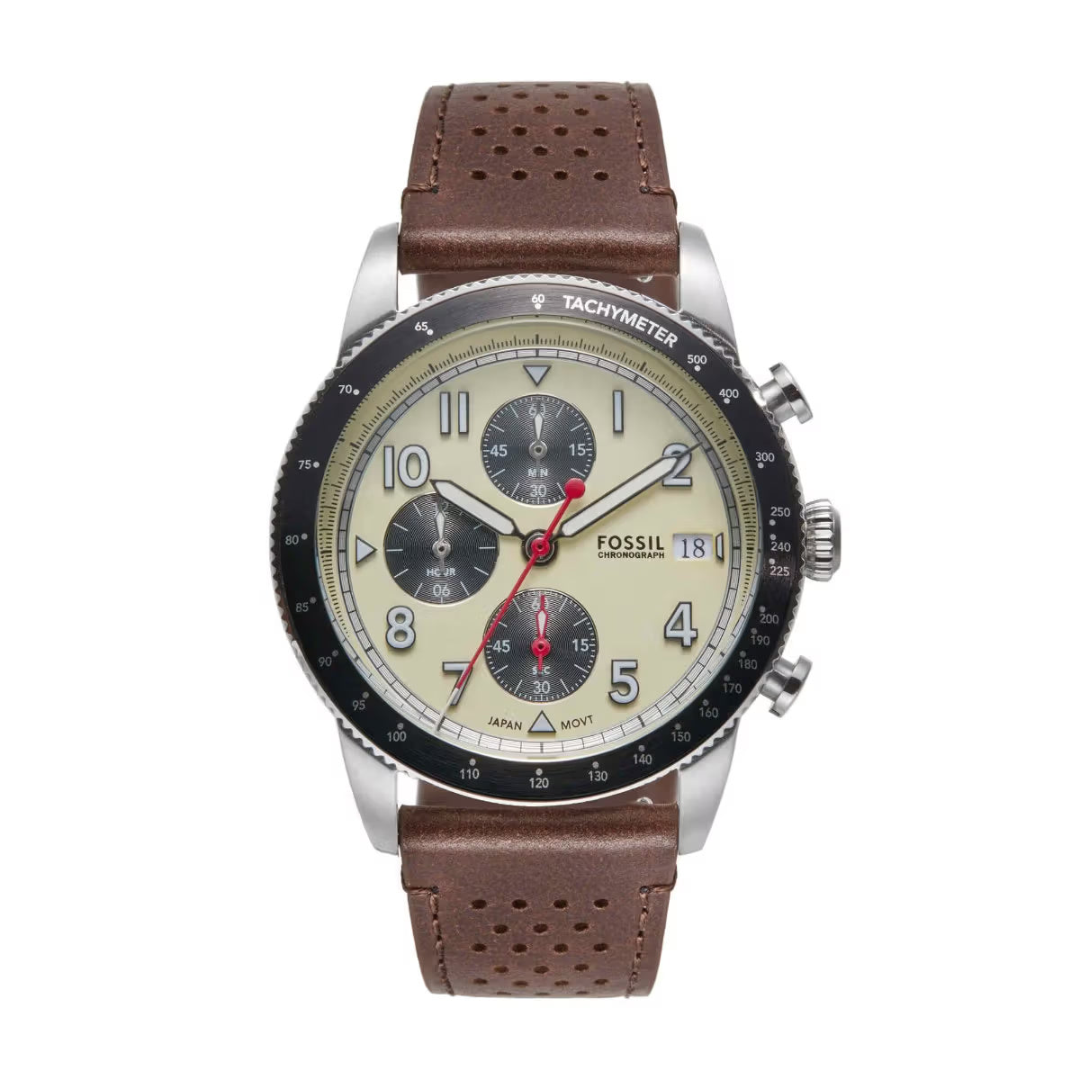 Fossil Sport Tourer Quartz Cream Dial Chronograph Leather Strap Men Watch FS6042