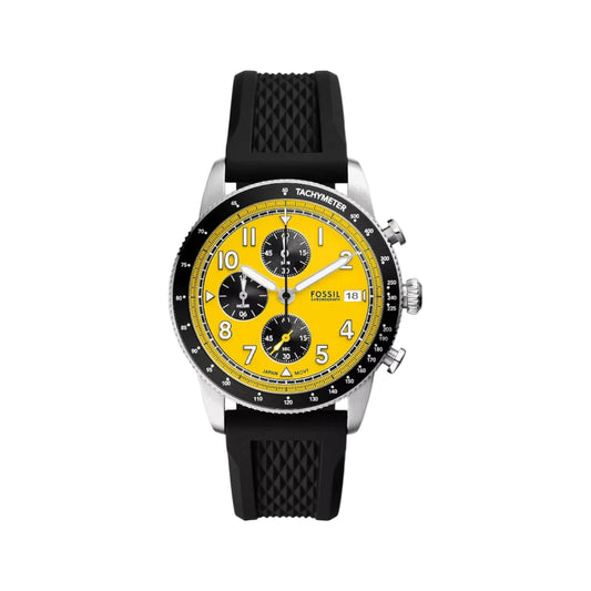 Fossil Sport Tourer Quartz Yellow Dial Chronograph Silicone Strap Men Watch FS6044