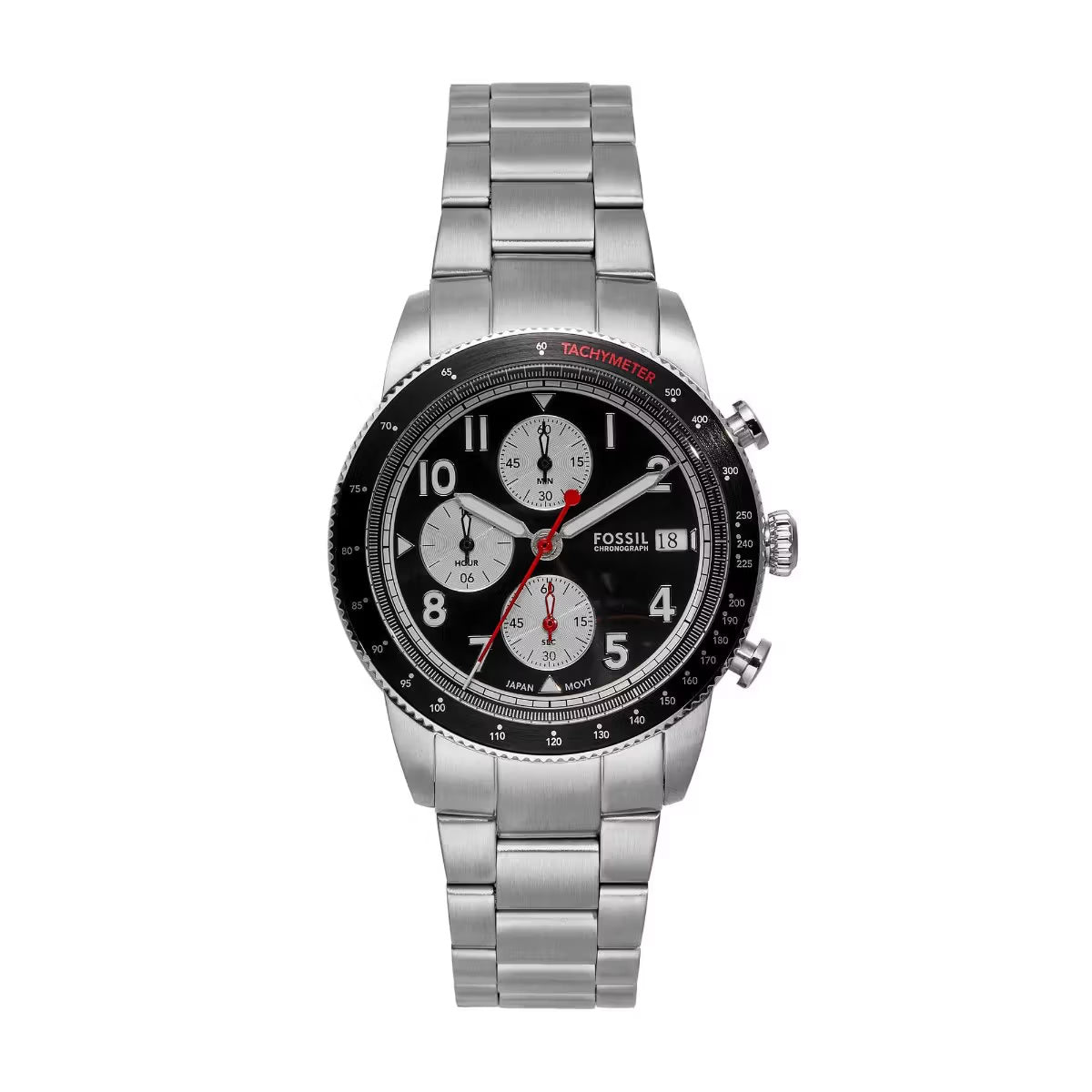 Fossil Sport Tourer Quartz Black Dial Chronograph Stainless Steel Men Watch FS6045