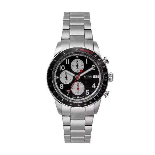 Fossil Sport Tourer Quartz Black Dial Chronograph Stainless Steel Men Watch FS6045