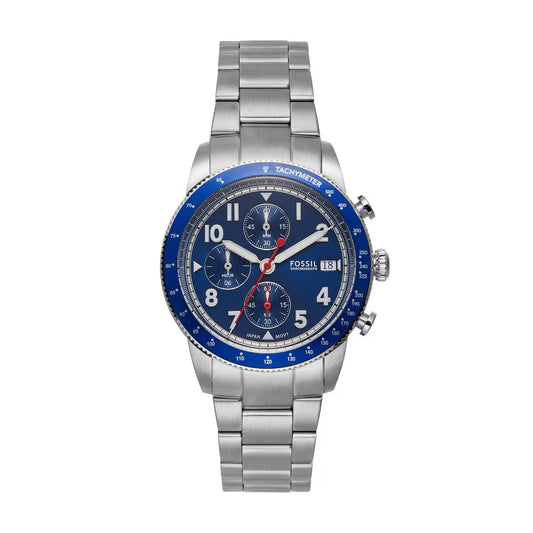 Fossil Sport Tourer Quartz Blue Dial Chronograph Stainless Steel Men Watch FS6047