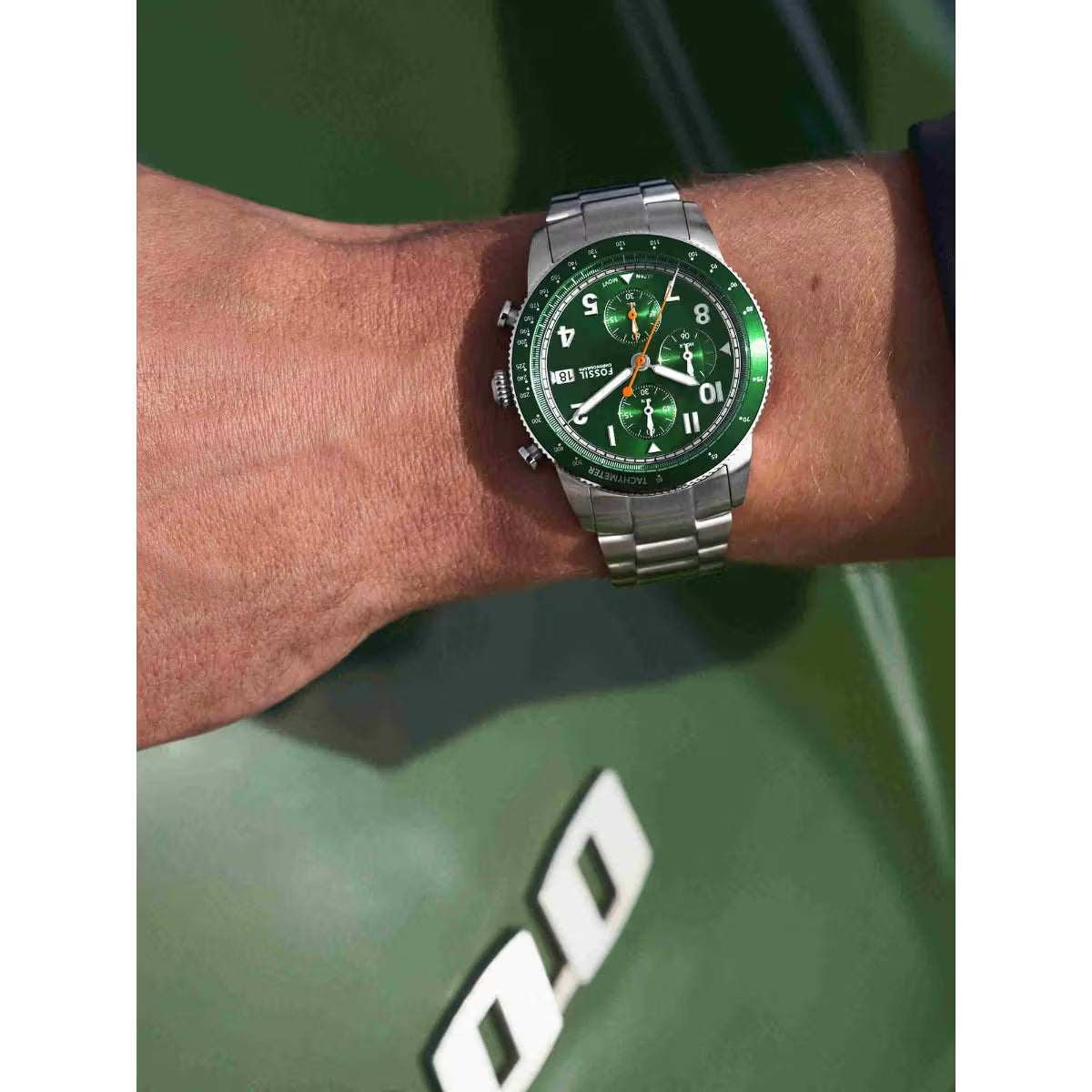 Fossil Sport Tourer Quartz Green Dial Chronograph Stainless Steel Men Watch FS6048