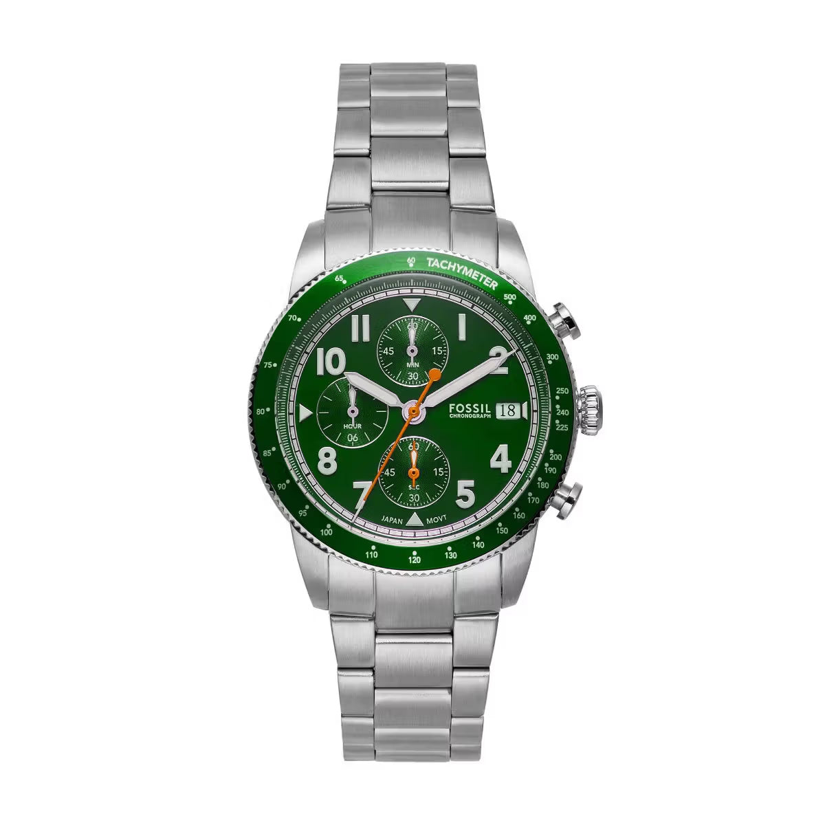 Fossil Sport Tourer Quartz Green Dial Chronograph Stainless Steel Men Watch FS6048