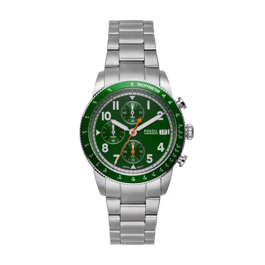 Fossil Sport Tourer Quartz Green Dial Chronograph Stainless Steel Men Watch FS6048
