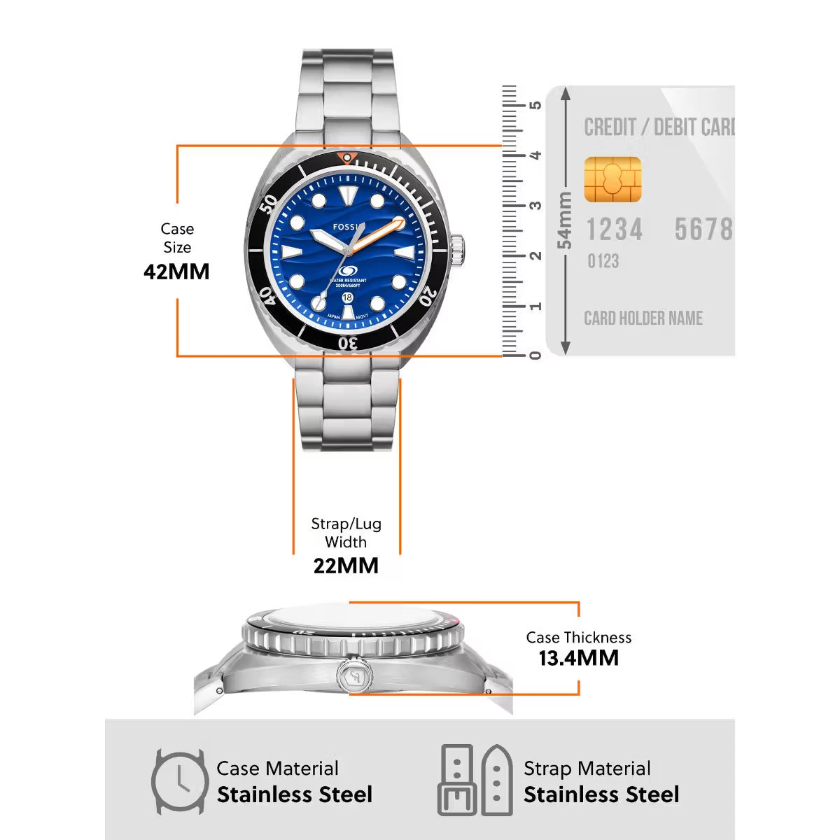 Fossil Breaker Quartz Blue Dial Analog Stainless Steel Men Watch FS6064