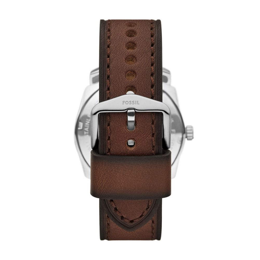 Fossil Machine Quartz Green Dial Analog Leather Strap Men Watch FS6085