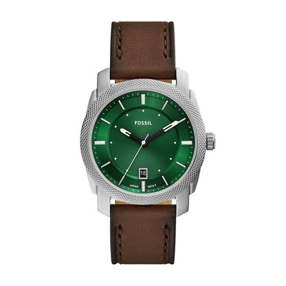 Fossil Machine Quartz Green Dial Analog Leather Strap Men Watch FS6085
