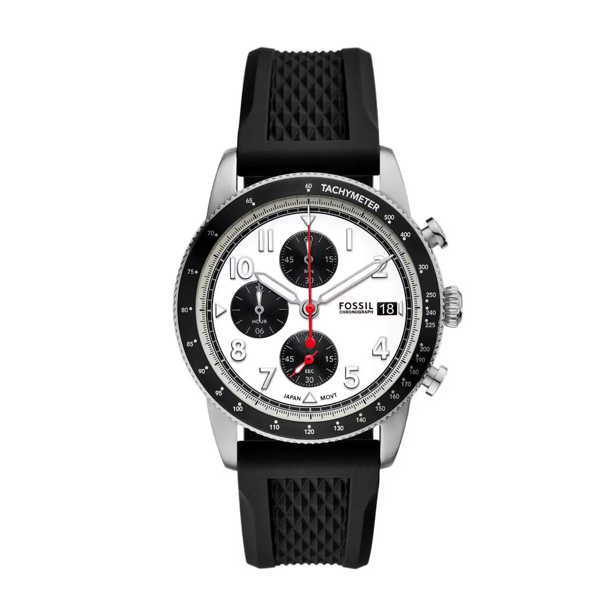 Fossil Sport Tourer Quartz White Dial Chronograph Silicone Strap Men Watch FS6087