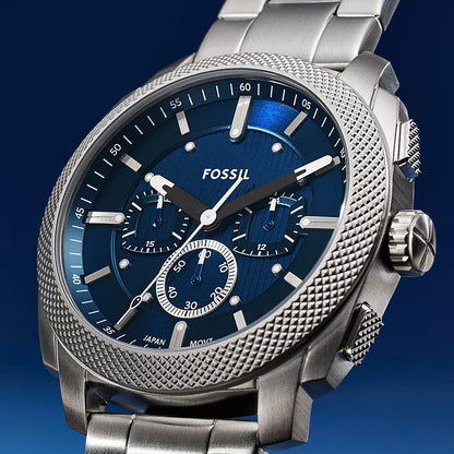 Fossil Machine Quartz Blue Dial Chronograph Stainless Steel Men Watch FS6096