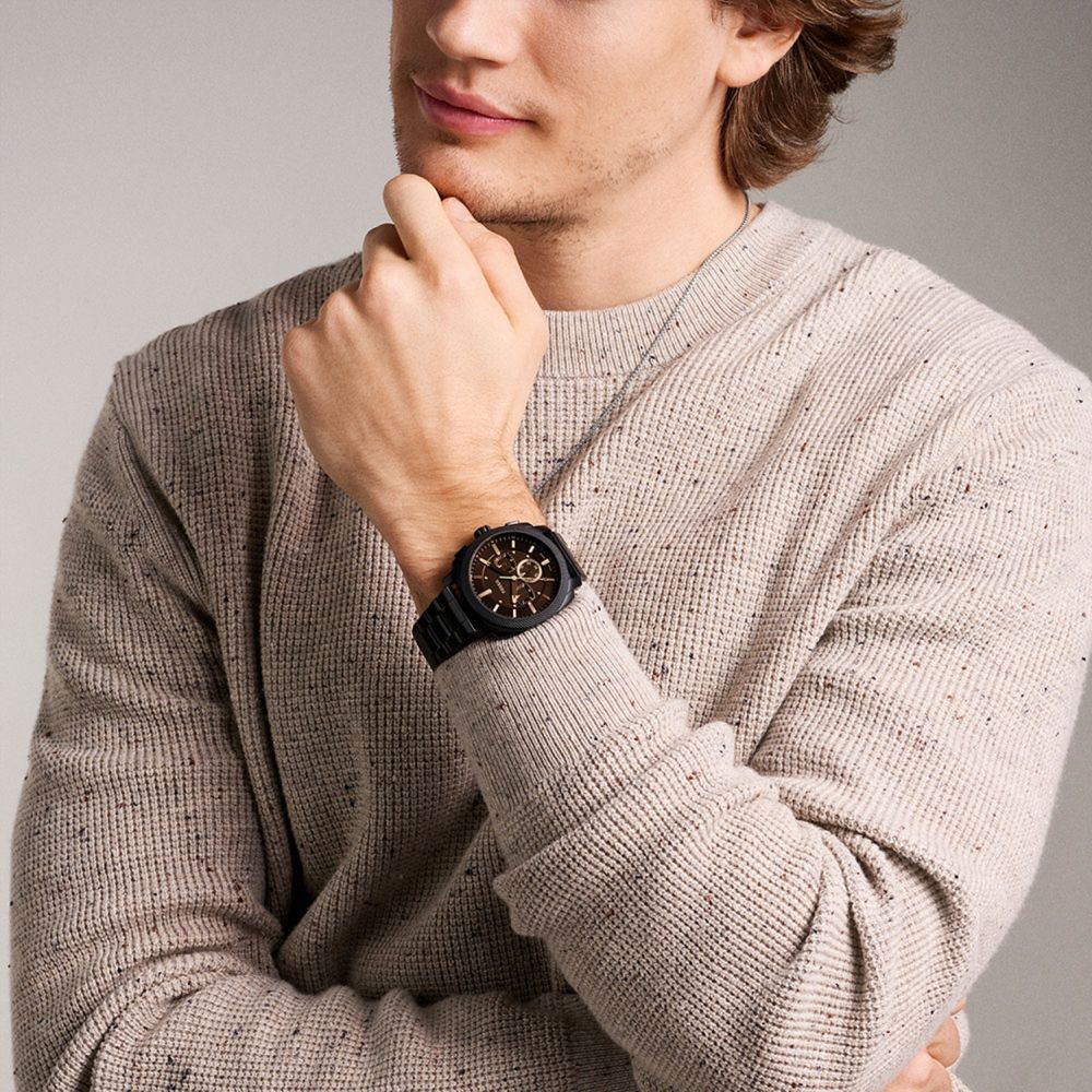 Fossil Machine Quartz Black Dial Chronograph Stainless Steel Men Watch FS6097