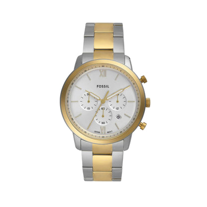 Two-tone silver and gold Fossil watch on a white background