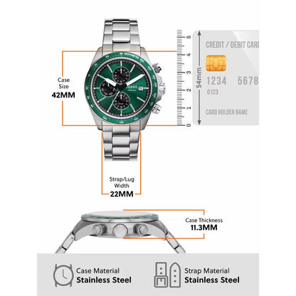 Fossil Autocross Quartz Green Dial Analog Stainless Steel Men's Watch FS6127