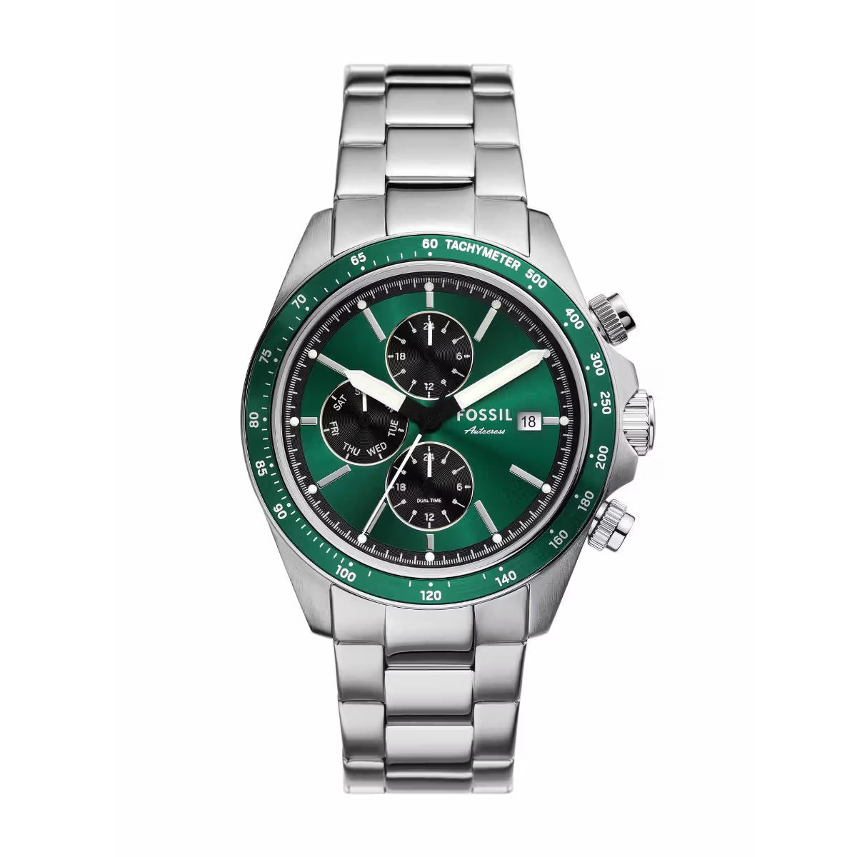 Fossil Autocross Quartz Green Dial Analog Stainless Steel Men's Watch FS6127