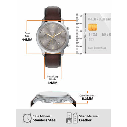 Fossil Neutra Quartz Grey Dial Chronograph Leather Strap Men Watch FS6129